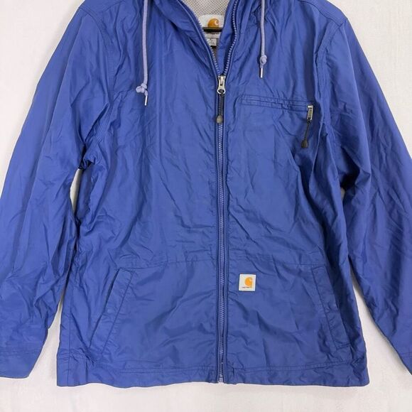 Carhartt Women's Blue 100% Nylon Hooded Full Zip Up Mesh Lined Jacket Size Small - Picture 3 of 12